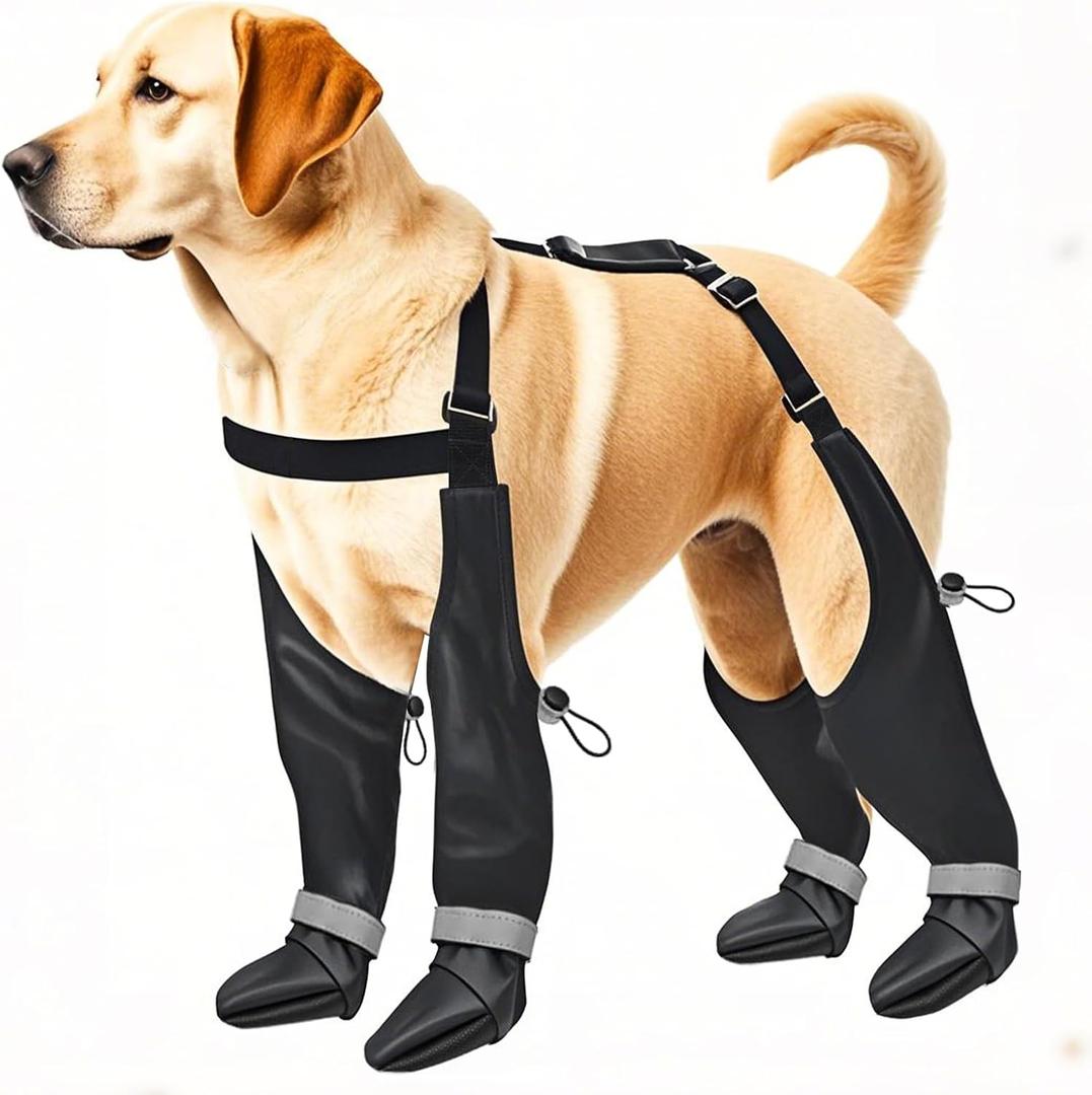 Suspender Boots for Large Dogs, Tall Dog Boots Anti-Slip & Fall Waterproof Dog Shoes Leggings, Adjustable Paws Protector for Large Dogs Winter Snow Rain Hiking (XL)