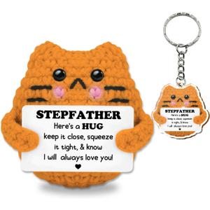 3 x Positive Crochet Animals Orange Cat, Cute Things Crochet Cat Cheer Up Gift from Son Daughter for Stepmother Mom Birthday Christmas Thanksgiving Day