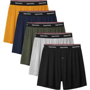 Boxers for Men Viscose from Bamboo Men's Underwear Boxer Shorts Breathable Mens Boxer, Loose Fit, Knit Pack (Large, 1: Black Blue Green Grey Yellow)