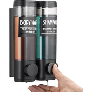 Shampoo and Conditioner Dispenser,GlintGath Shower Dispenser 2 Chamber No Drill Shampoo Dispenser for Shower Wall Mounted Shower Soap Dispenser for Bathroom Hotel,2 * 300ML,Matte Black