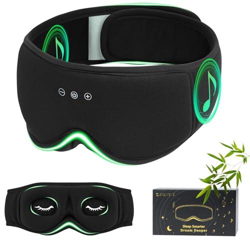 ZHENYEMEI Bamboo Cotton Sleep Mask with Bluetooth Wireless Headphones - Blackout Eye Mask for Sleeping 3D Contoured Sleep Headband Ear Muffs Lengthen & Low Noise Hook for Better Experience (Black)
