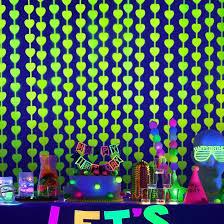 Mega-L Glow In The Dark Party Supplies, 2 Pack Neon Heart Party Decorations 3.3 x 6.6 ft Fluorescent Macaron Yellow Tinsel Foil Fringe Curtains, Photo Booth Prop Backdrop Streamer Birthday Party Decor 2 Pcs