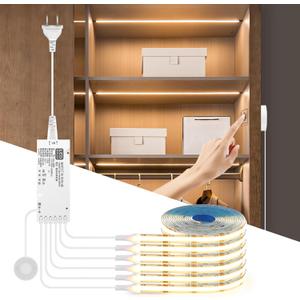 COB LED Strip Lights 12V Penetrable Wood Touch Dimmable LED Under Cabinet Light Kit with 60W Adapter 2M/6.56FT Flexible COB LED Strip for DIY Kitchen,Cabinet,Counter,Shelf,Showcase Decor (Warm White)