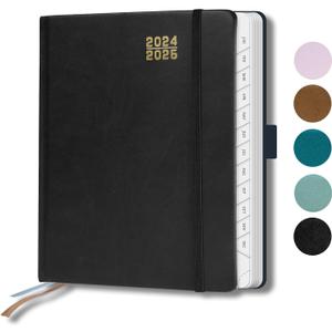 Planner 2025,Daily Weekly and Monthly Appointment Book 2025 , Medium Size (6.5" x 8.5"), Hard Cover Calendar Agenda with Hourly Schedule, Monthly Tabs, 100 GSM, Perfect for School Home Office Planning, Black
