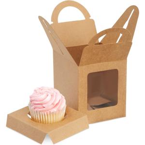 Juvale Single Cupcake Boxes with Inserts for Bakery - Individual Kraft Paper Packaging Containers for Dessert and Candy Apple (3.7 Inch) - 50-Pack Cupcake Containers