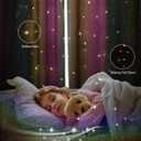 Kids & Girls Rainbow Ombre Double Layer Star Cutout Blackout Curtains with Foil Print Sheer, 2 Panels Set for Bedroom, Nursery, Living Room - Yellow Purple Blue, 52W x 84L