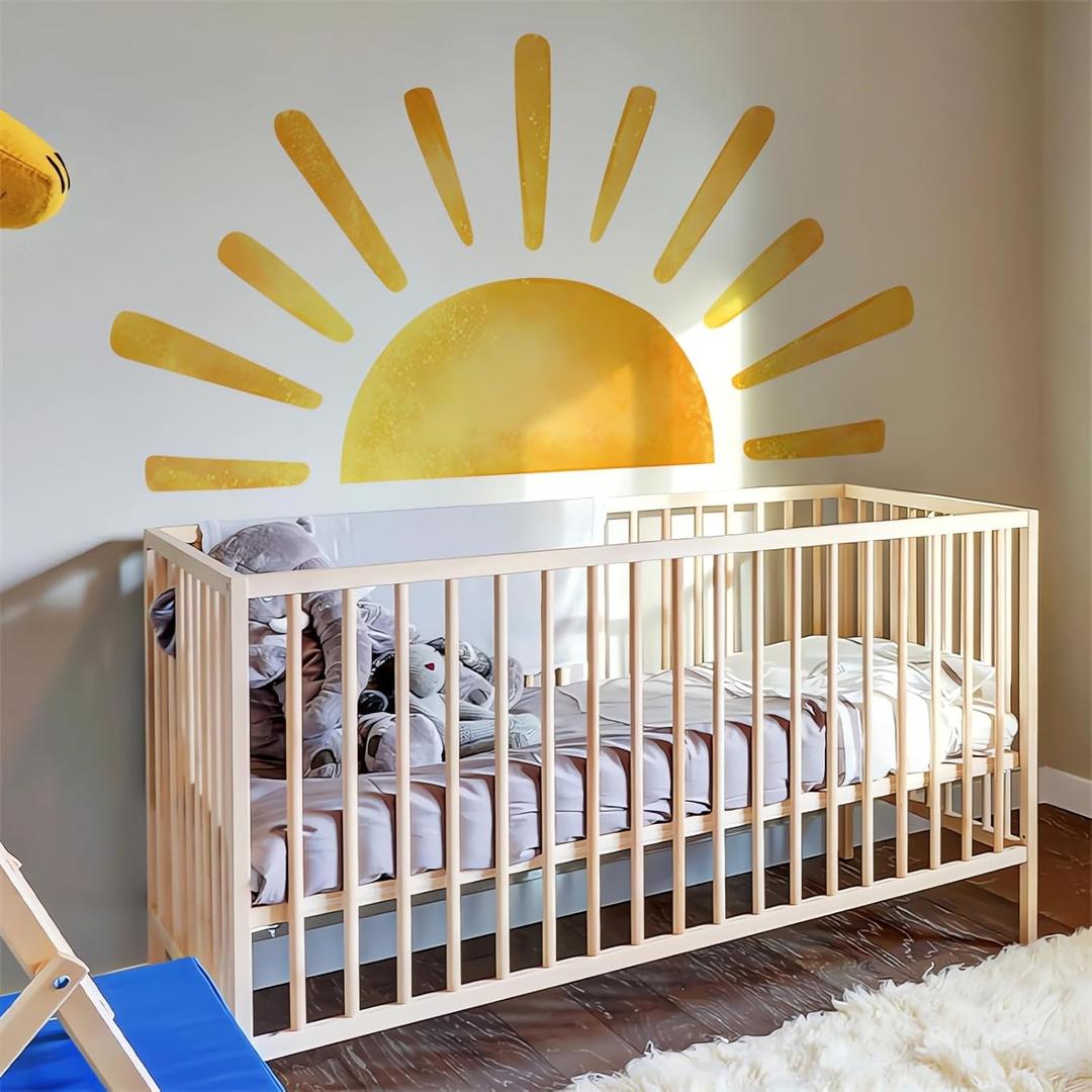 68.5 x 37.4 Inch Large Sun Wall Stickers, sacinora Yellow Sunshine DIY Wall Decals Sunrise Removable Vinyl Peel and Stick for Kids Baby Boy Girl Nursery Bedroom Playroom Art Home Decorations