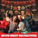 Movie Night Decorations Kit Now Showing Banner Hanging Swirls Popcorn Camera Clapboard Balloons for Movie Themed Birthday Party Supplies Film Backdrop
