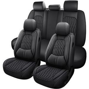 WELLDO Car Seat Covers Full Set, Faux Leather Car Seat Protector Waterproof, Non-Slip Automotive Interior Covers Full Set Universal Fit for Most Cars SUV, Black