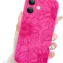 Fiyart Designed for iPhone 16 Case Cute Flower Floral Sunflowers Design,Soft Slim TPU Anti-Scratch Phone Cover for Women Girls 6.1"-Hot Pink