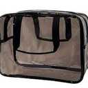 Black Holographic Star Cosmetic Bag for Women 11.8x5.1x8.2 Inches Portable Travel Toiletry Bag with Handles,Durable PVC Material,Zipper Design-Ideal Large Clear Makeup Organizer