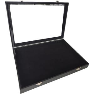Wooden Jewelry Organizer Tray Box with Clear Lid, Travel Rectangle Organization Storage Box with Metal Clasp, Velvet Blank Jewelry Display Case for Necklaces Bracelets Rings Accessories (Black)
