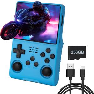 R40S Pro Handheld Retro Gaming Console – 256GB Storage, 3800mAh Battery, 3.5" FullLamination IPS Screen, 20+ Emulators, Preloaded 30,000 Games, WiFi Multiplayer Support (Blue)