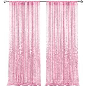 28FT-2PCS Pink Sequin Backdrop Curtains Panels, Photography Backdrop Glitter Curtains Fabric Background for Christmas Wedding Party Decor