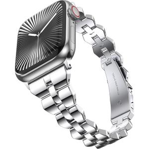 GELISHI Thin Slim Band Compatible with Apple Watch Band 41mm 40mm 38mm 42mm 44mm 45mm 46mm Women, Stainless Steel Band Metal Wristband for Watch SE/Series 10 9 8 7 6 5 4 3 2 1 (Silver)