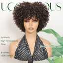 Medium Brown Synthetic Curly Wigs For Black Women Short Curly afro Wig With Bangs Synthetic Hair Heat Resistant African American Wigs