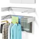 Laundry Drying Rack Collapsible, Wall Mounted, Clothes Drying Rack, 31.5" Wide, 13.2 Linear Ft, 5 Aluminum Rods, 60 lb Capacity, Laundry Racks for Drying Clothes with Wall Template(White 31.5" )