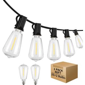 40FT LED Outdoor String Lights Waterproof, 2700K ST38 LED Globe Outdoor Lights for Patio with 27 Edison Vintage Shatterproof Bulbs, Connectable Backyard Lights for Garden, Bistro, Porch, Cafe
