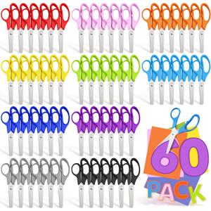 60 Pack Kids Scissors Bulk - 5" Safety Blunt Tip Craft Scissor for Preschool Kindergarten Elementary Classroom Cutting Paper, Comfort Grip, Back to School Supplies for Child Student Teacher, 10 Colors