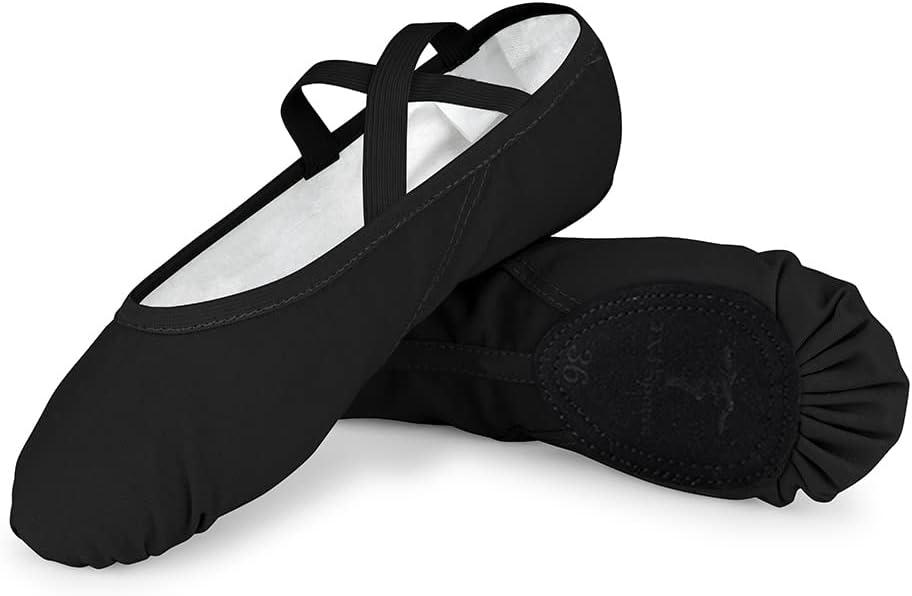 TXJ Sports Ballet Shoes for Women Girls, Women's Ballet Slipper Canvas Dance Shoes Split Sole Yoga Dance Flats (9, Black)