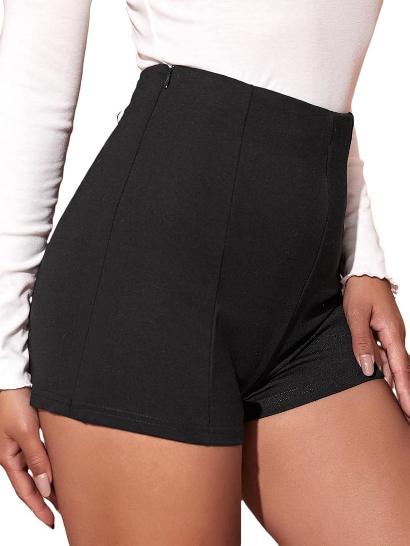 Floerns Women's Casual High Waist Skinny Shorts with Pocket (Medium, Black Solid)