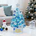 BLOSMON Small Blue Christmas Tree: 2ft Tabletop Mini Christmas Tree with Lights Timer for DIY Decor - Xmas Trees with 50 LEDs 56 Ornaments for Kids Indoor Table Room Home Office