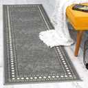 Antep Rugs Alfombras Modern Bordered 2x10 Non-Skid (Non-Slip) Low Profile Pile Rubber Backing Indoor Area Runner Rugs (Gray, 2' x 10') (Grey)
