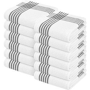 Waffle White & Black 12 Pack Kitchen Dish Towels, 100% Cotton, 16x26 inches, Wash Rags for Drying Dishes, Highly Absorbent, Long Lasting Hand Towels Set for Daily Cooking & Cleaning