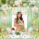 Baby Shower Decorations, Sage Green Woodland Gender Neutral Baby Shower Decor with Welcome Baby Banner, Balloons, Fringe Curtain Tablecloth, Sash Tiara, Pom Poms, Gender Reveal Bday Party Decorations