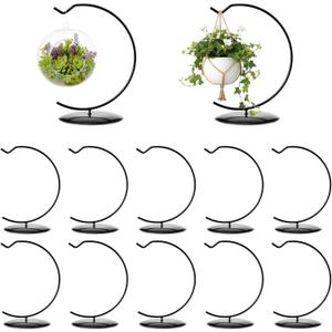 12 Pcs Ornament Display Stand 6 Inch Iron Hanging Stand Christmas Ornament Hanger Holder Decoration Display Holder Hook for Glass Globe Air Plant Terrarium Table Decor (Black)