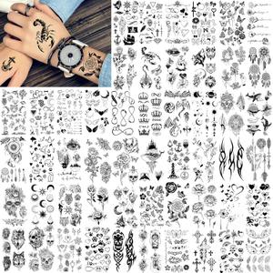 FANRUI 52 Sheets Creative Black Tiny Crown Infinity Triangle Fake Tattoos For Men Women Realistic Stars Letters Tattoos For Kids Temporary Waterproof Arm Hand Face Finger Neck Tatoo Stickers