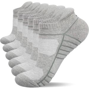 Lapulas Athletic Running Ankle Socks, Low Cut Cushioned Anti-Blister Tab Sports Socks Men Women 6Pairs (Small, Gray)