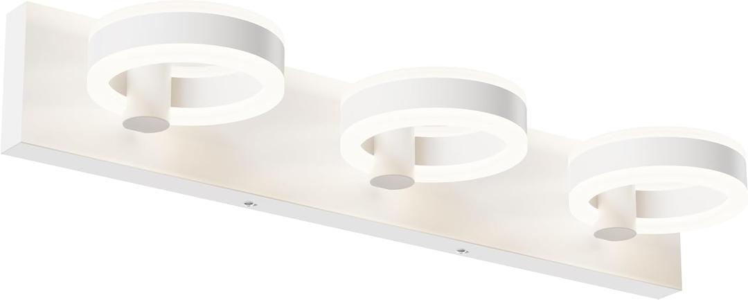 LED Bathroom Light Fixtures, 24inch White Vanity Lights, Modern 3 Light Acrylic Wall Sconces, 350 Rotatable Wall Lighting Fixture Over Mirror