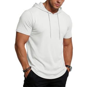 MAGCOMSEN Men's Short Sleeve Hoodie UPF80+ Workout Lightweight Athletic Gym Hooded T Shirts (White, 2XL)