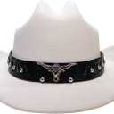 Beige Cowboy Hats for Men & Women with Western Hat Bands, Ideal for Rodeo Parties, Adjustable Fit