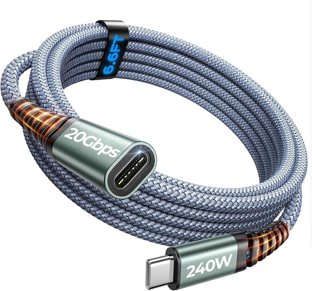 AINOPE USB C Extension Cable 6.6FT/ 20Gbps / 240W Fast Charging & Sync, 4K@60Hz USB 3.2 Male to Female Extender Cable for PSVR2, Hub, MacBook, Magsafe Charger, Phone & More (Grey)