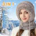 3 in 1 Beanie Hat with Scarf and Mask,Autumn and Winter Knitted Hat for Women (Gray)