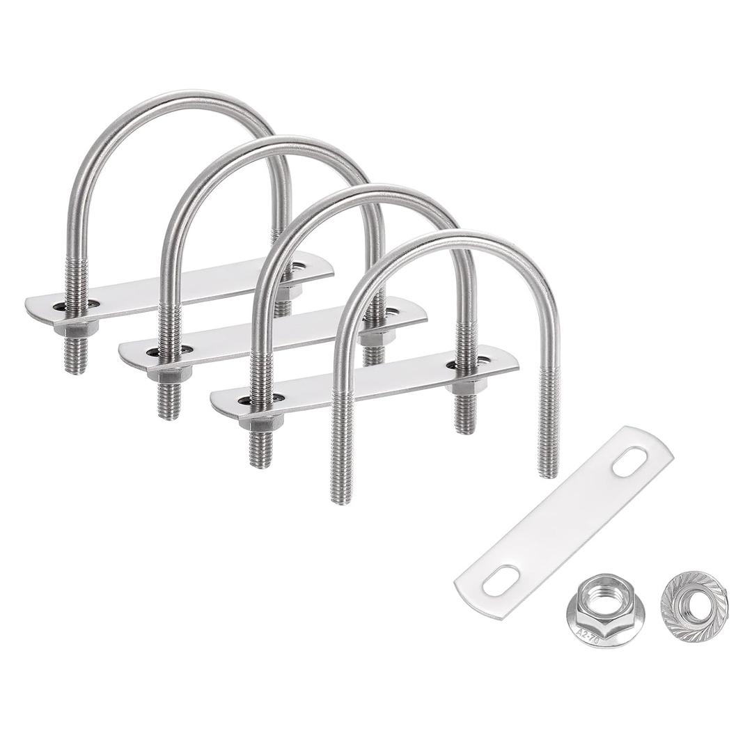 uxcell 4 Set 1-7/8" Inner Wide Round U Bolts, 2-5/8" Length 304 Stainless Steel U-Bolts with Flange Hexagon Nuts, Frame Plates for Trailer, Automotive, (48mm W x 66mm L)