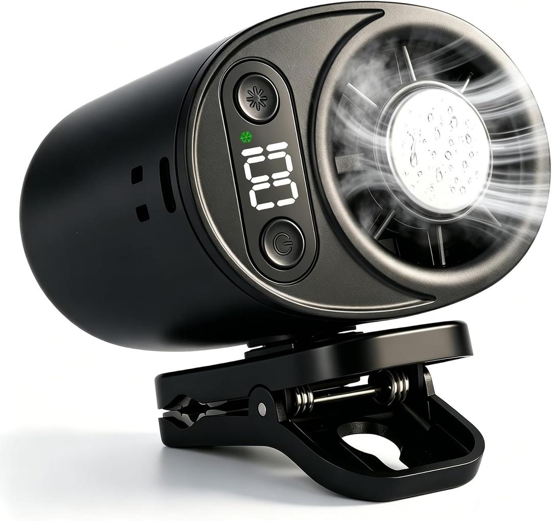2026 New Clip On Car Air Conditioner Fan, Portable Mini Car Cooling Fan with LED Display, 360 Rotation USB Rechargeable Cooling System, Quiet Clip Fan for Auto Van Truck SUV RV Black