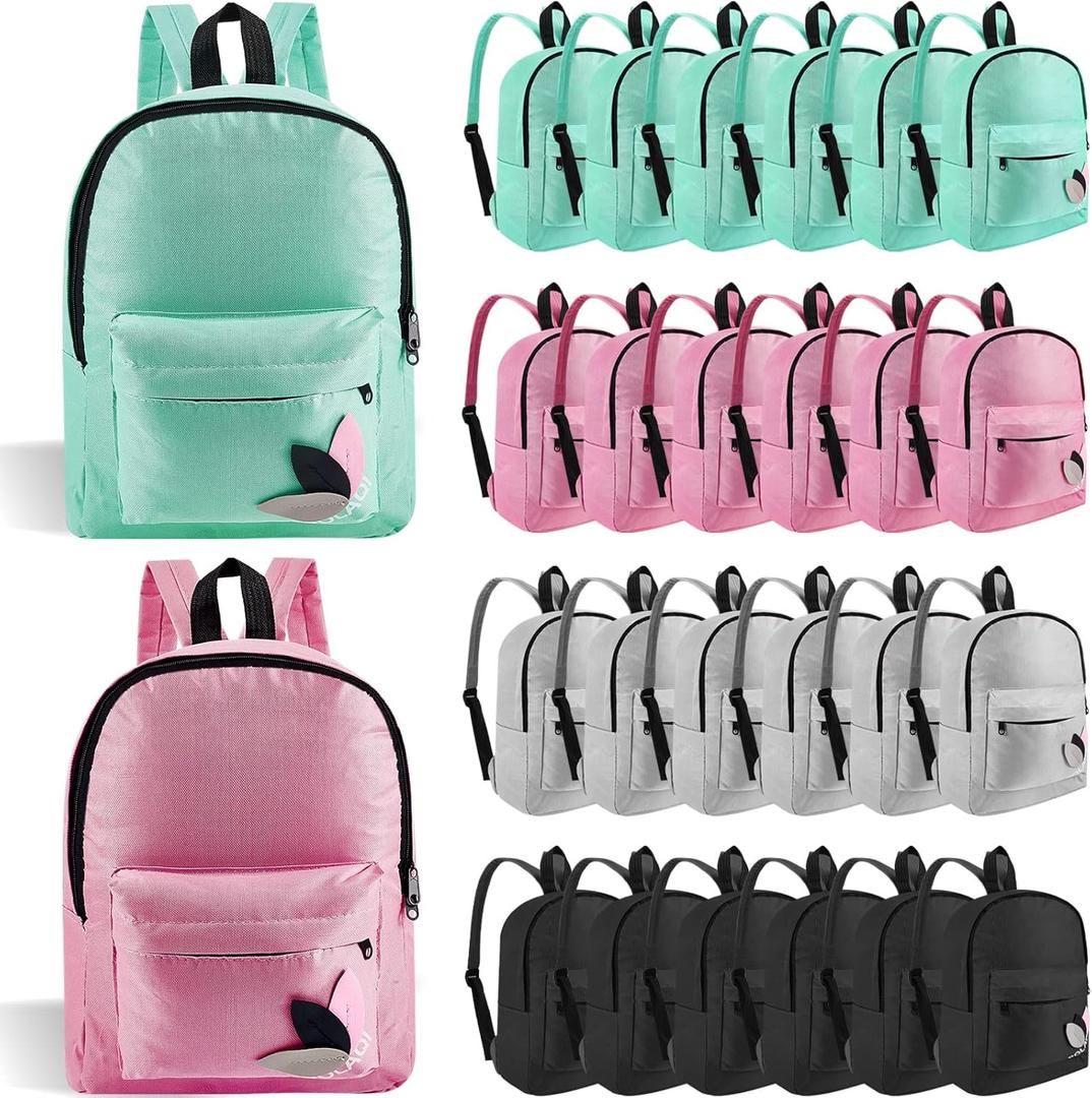 Amylove 24 Pcs Classic Backpacks Bulk 14 Inch Back Packs for Boys Girls Assorted Colors Backpack Unisex School Bag Bulk for Daypack (Bright Color) (Gray, Green, Black, Pink)