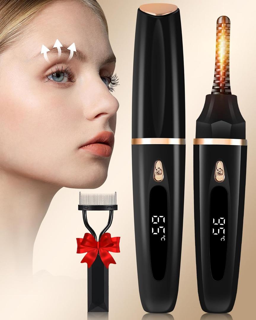 Heated Eyelash Curlers - Eye Lash Curler Heat with Eyelash Comb - Electric Eyelash Curler - Rizador De Pestañasey LED Display 3 Temp Settings USB Charge Natural Curling 24H for Women Makeup Tool Gifts