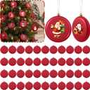 48 Pcs 4 Inch DIY Christmas Ornaments Red Blank Ball Ornament Xmas Plastic Matte Flat Discs Christmas Tree Hanging Ornament Decorations DIY Crafts Painting Drawing Stickers Decals