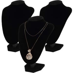 Foraineam 3 Pack Black Velvet Necklace Bust Display 3D Jewelry Chain Organizer Mannequin Model Display Stand Holder