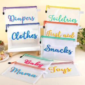 Aliceset 8 Pcs Large Hospital Bags for Labor and Delivery Diaper Bags Waterproof Reusable Diaper Pouches Organizing Pouches Zipper Pouch for Mommy Nursing Toiletry Storage Baby Shower Gifts (13.2" x 9.45")