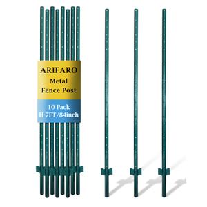 ARIFARO Fence Posts 7 Feet Sturdy Duty Metal Fence Post, Pack of 10, No Dig Garden U Post for Wire Fencing Steel Post for Yard, Outdoor Wire