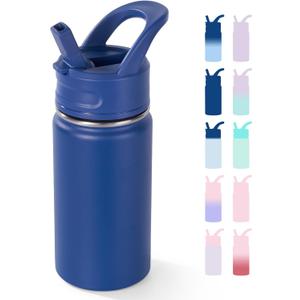 Fijinhom 12oz Kids Water Bottle for School, Toddler Water Bottles with Straws, Insulated Water Bottles for Boys&Girls, Stainless Steel Vacuum Insulated Bottle for Kids, Leak-Proof, BPA-Free, Blue