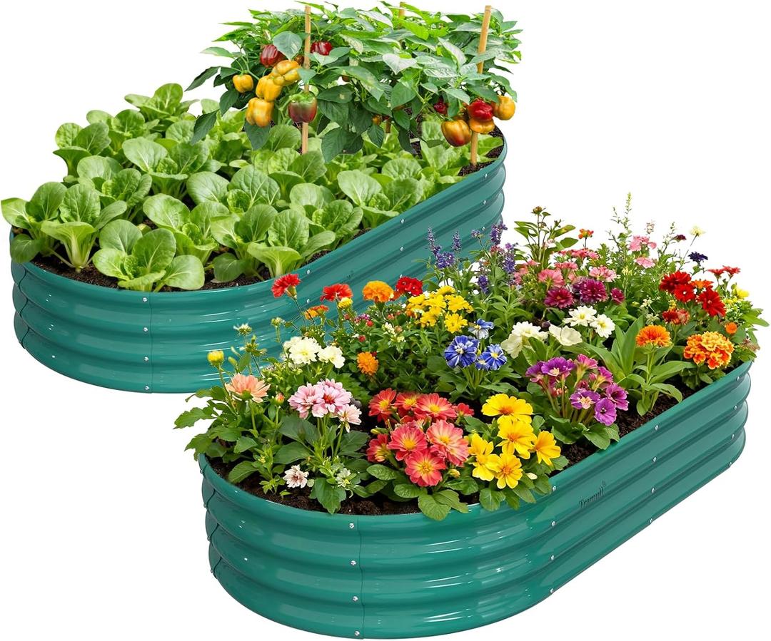 2 Pack 6x3x1ft Raised Garden Bed, 12" Tall Galvanized Metal Raised Beds for Gardening, Rust Resistant Elevated Garden Bed, Planters Box Kit for Outdoor Plants Vegetables Flowers Herbs Tomatoes, Green