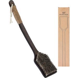 Back Scrubber Shower Brush,Dry Brushing Body Brush with 17.7 Inch Curved Long Handle, Natural Bristles for Lymphatic Drainage, Soft & Stiff Bristles Available (Medium-Soft Horsehair)