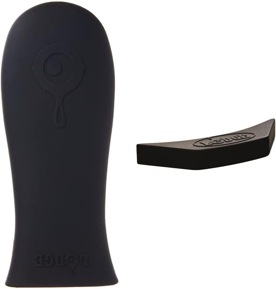 Lodge Silicone Hot Handle Holder and Silicone Assist Handle Holder Set for Lodge Cast Iron Skillets, Black