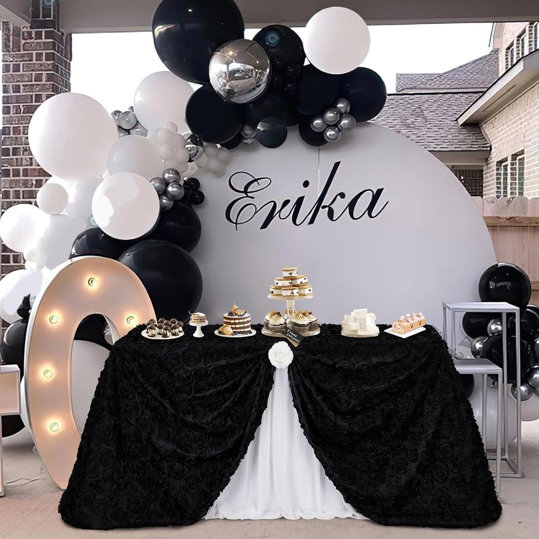 Fanqisi Black Table Cloths Satin Table Cover 50x80 Inches for Baby Shower Wedding Boys Birthday Party Table Decoration